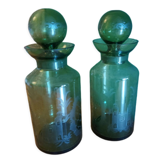 2 antique glass jars with pharmacy, orientalist décor