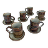 Vintage Rustic Stoneware Coffee Set - 6 Cups + 6 Saucers