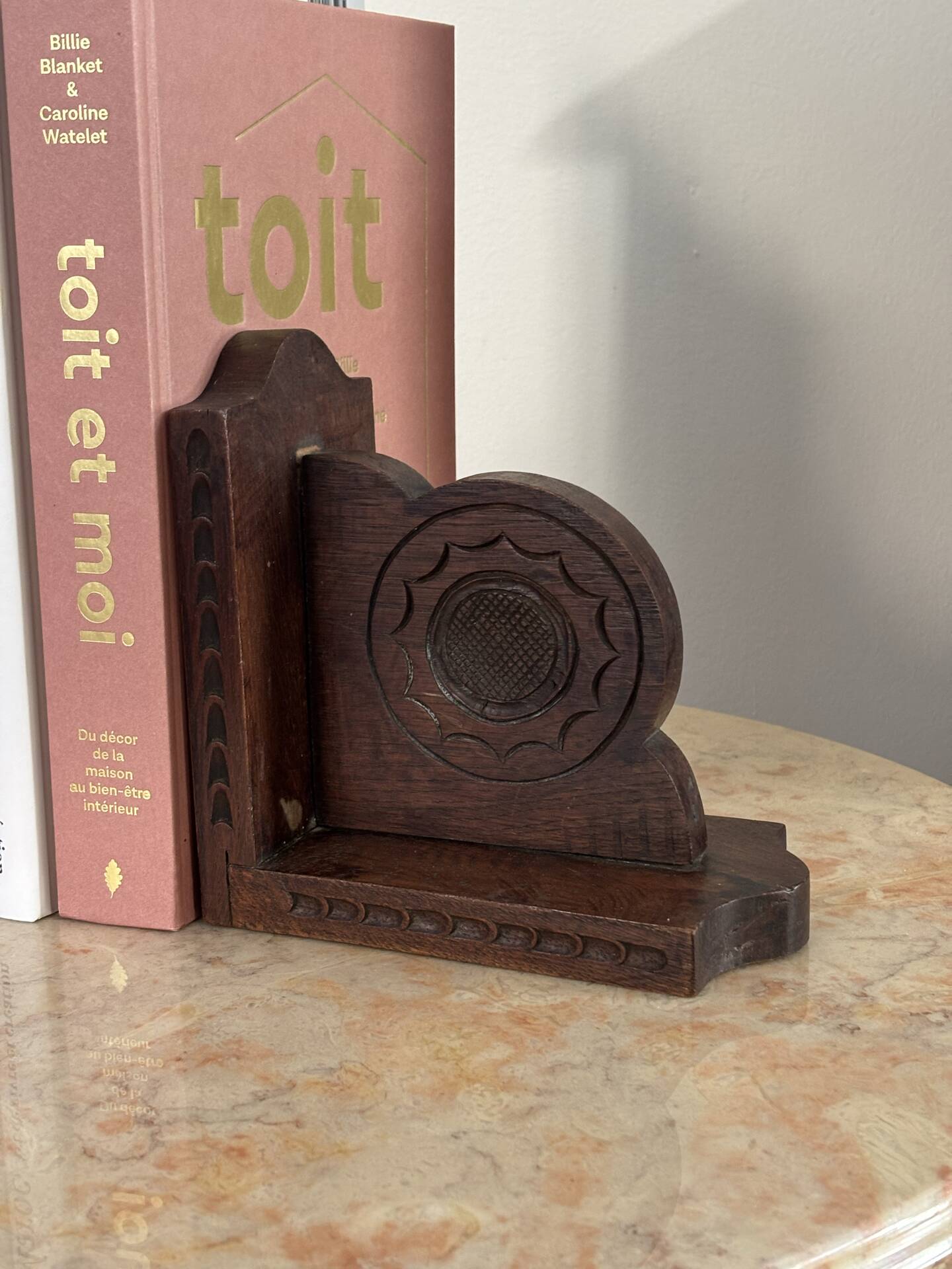 Brutalist carved wooden bookends
