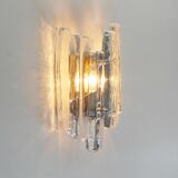 Single Midcentury ice glass wall lamp by Fischer Leuchten, Germany 1970's