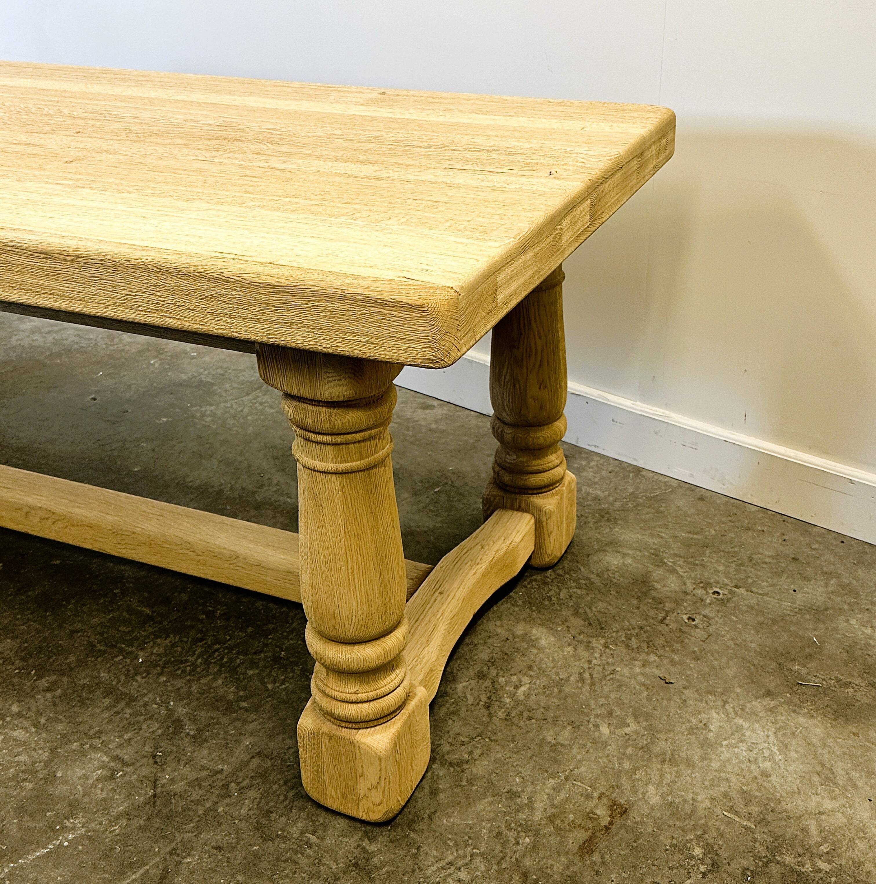 Large Sanded Full Oak Vintage French Dining Table, 1960s. France