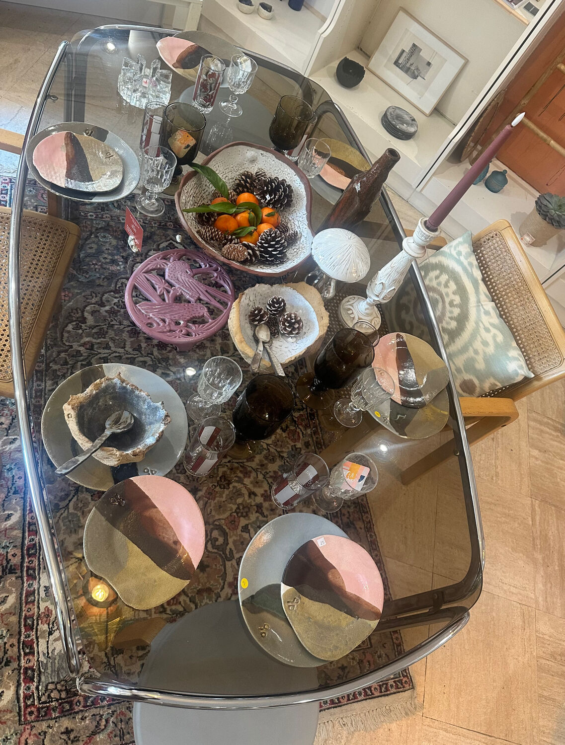 Vintage mid-century chrome and smoked glass table.