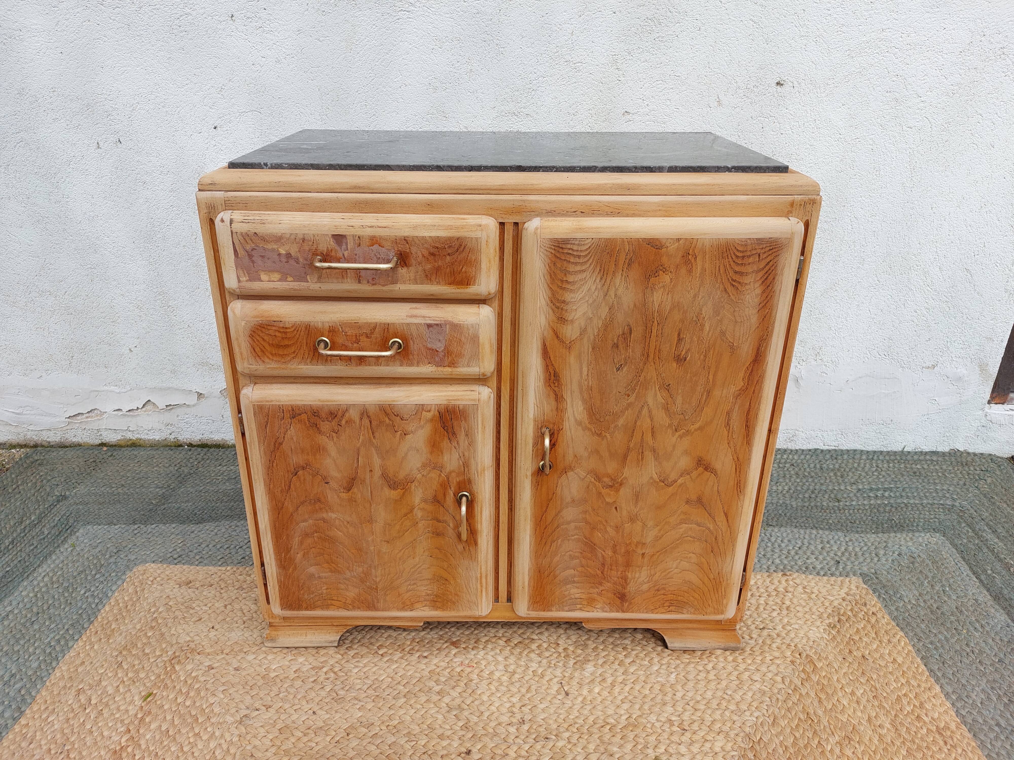 Mado buffet in wood, marble and copper, restored