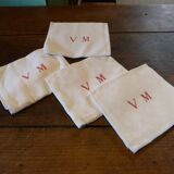 Set of 4 large white monogram embroidered linen napkins