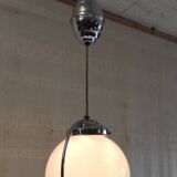 Art Deco suspension in chrome metal and opaline globe - mid 20th century