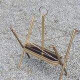 Vintage magazine rack from the 60s in neo-classical style in gold metal and mahogany