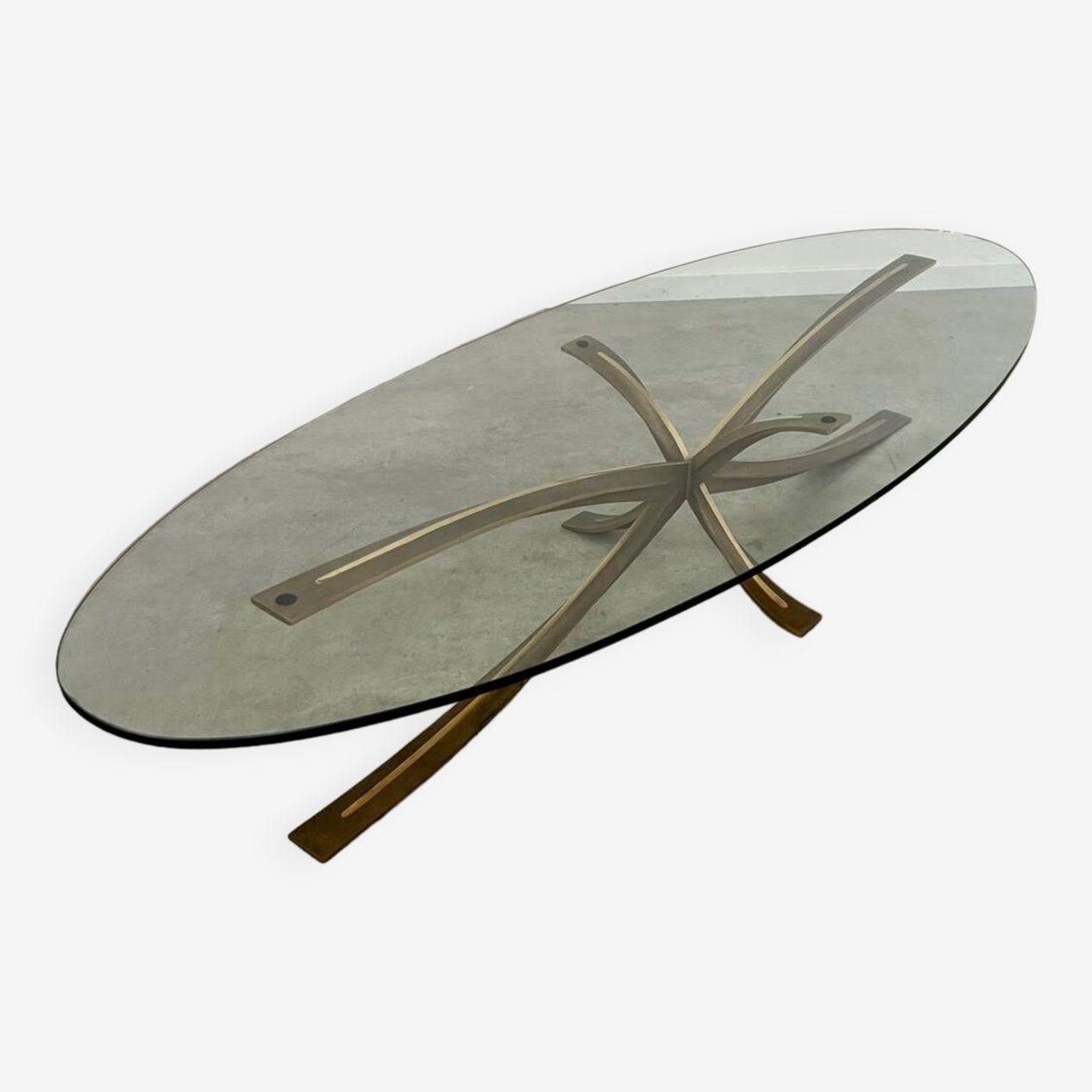 A Oval Glass And Bronze Coffee Table Designed by Michel Mangematin A Oval Glass And Bronze Coffee Table Designed by Michel Mangematin