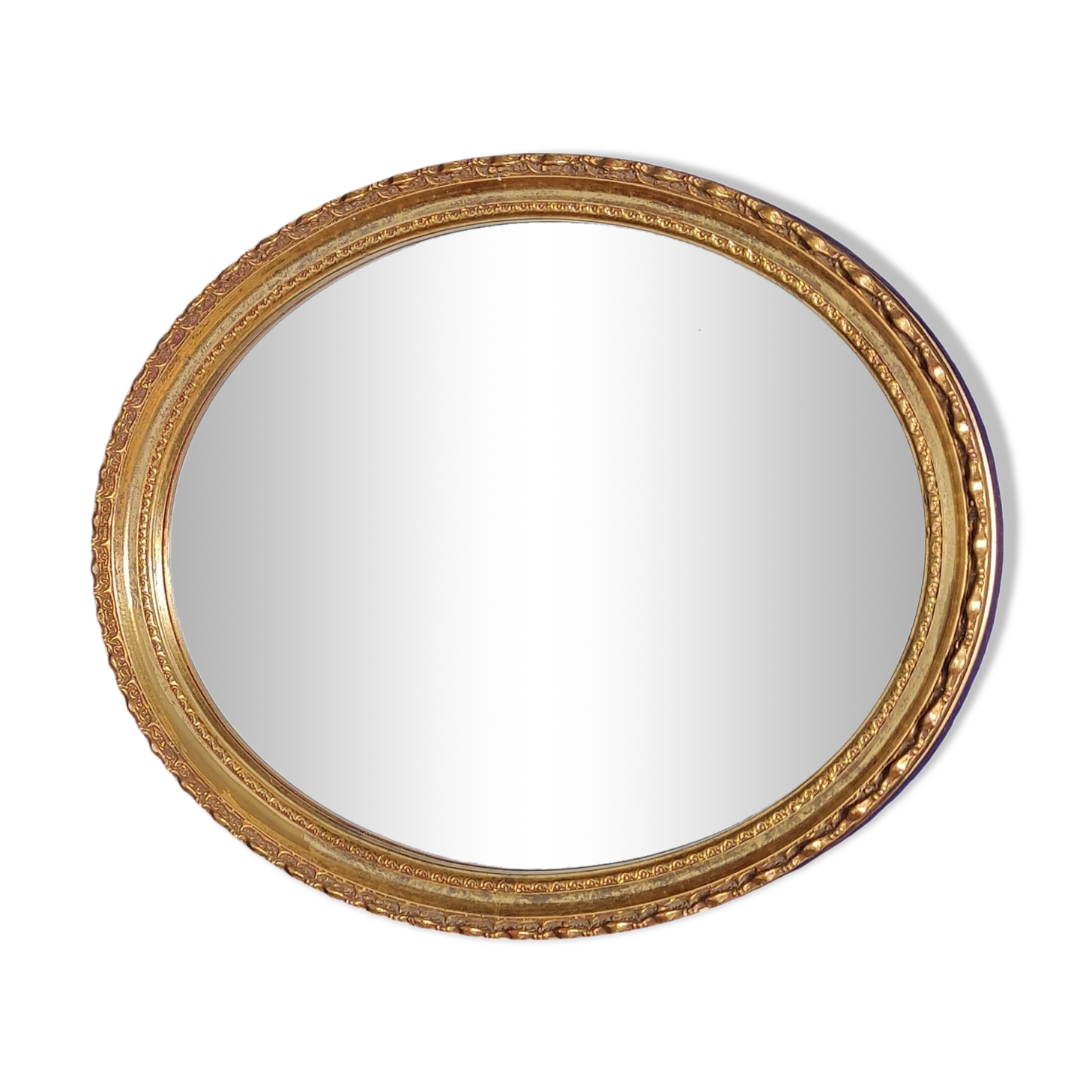 Vintage Wall Hanging Oval Bevelled Mirror with Distressed Gilt Frame