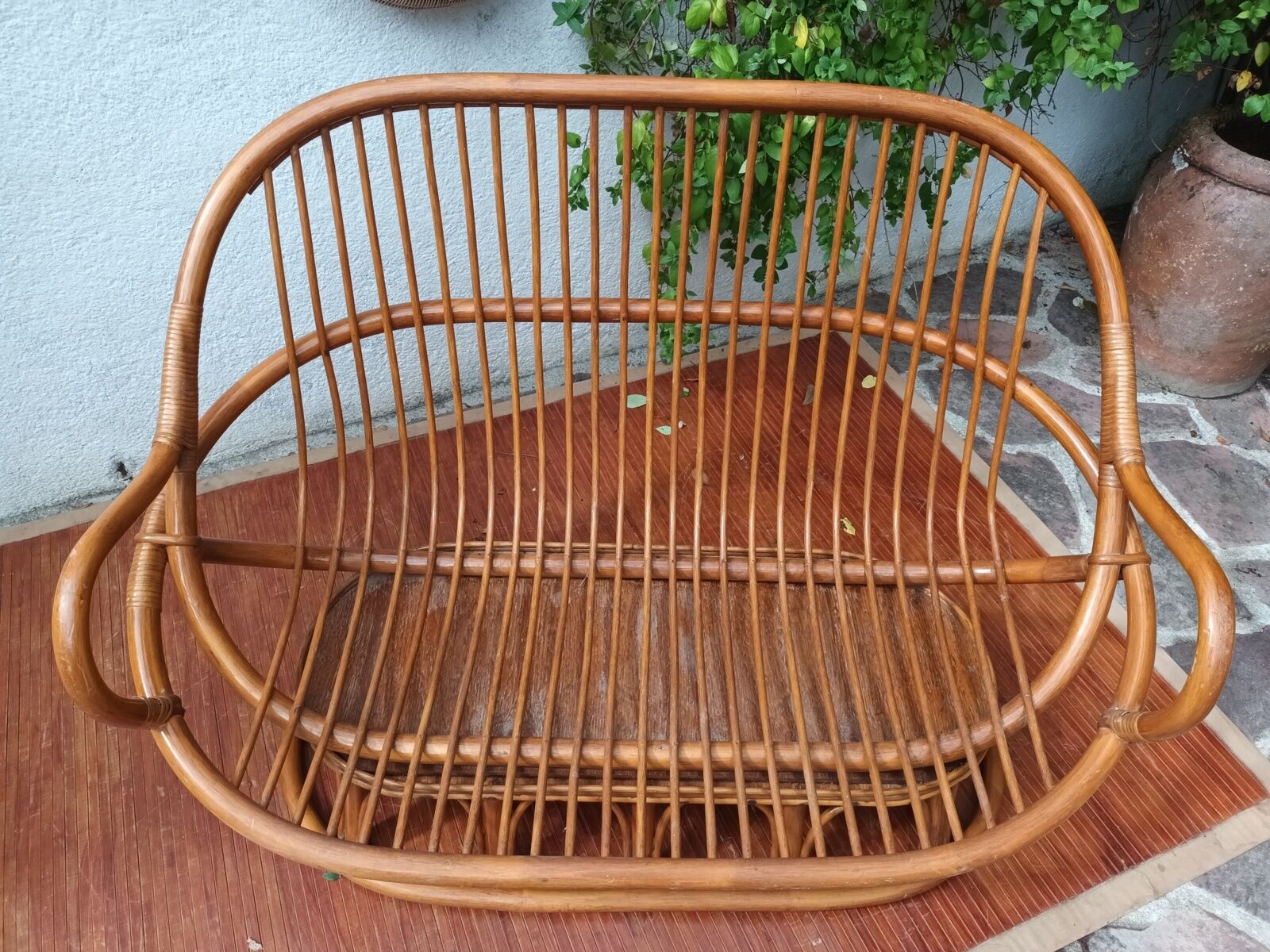 Rattan bench 70s