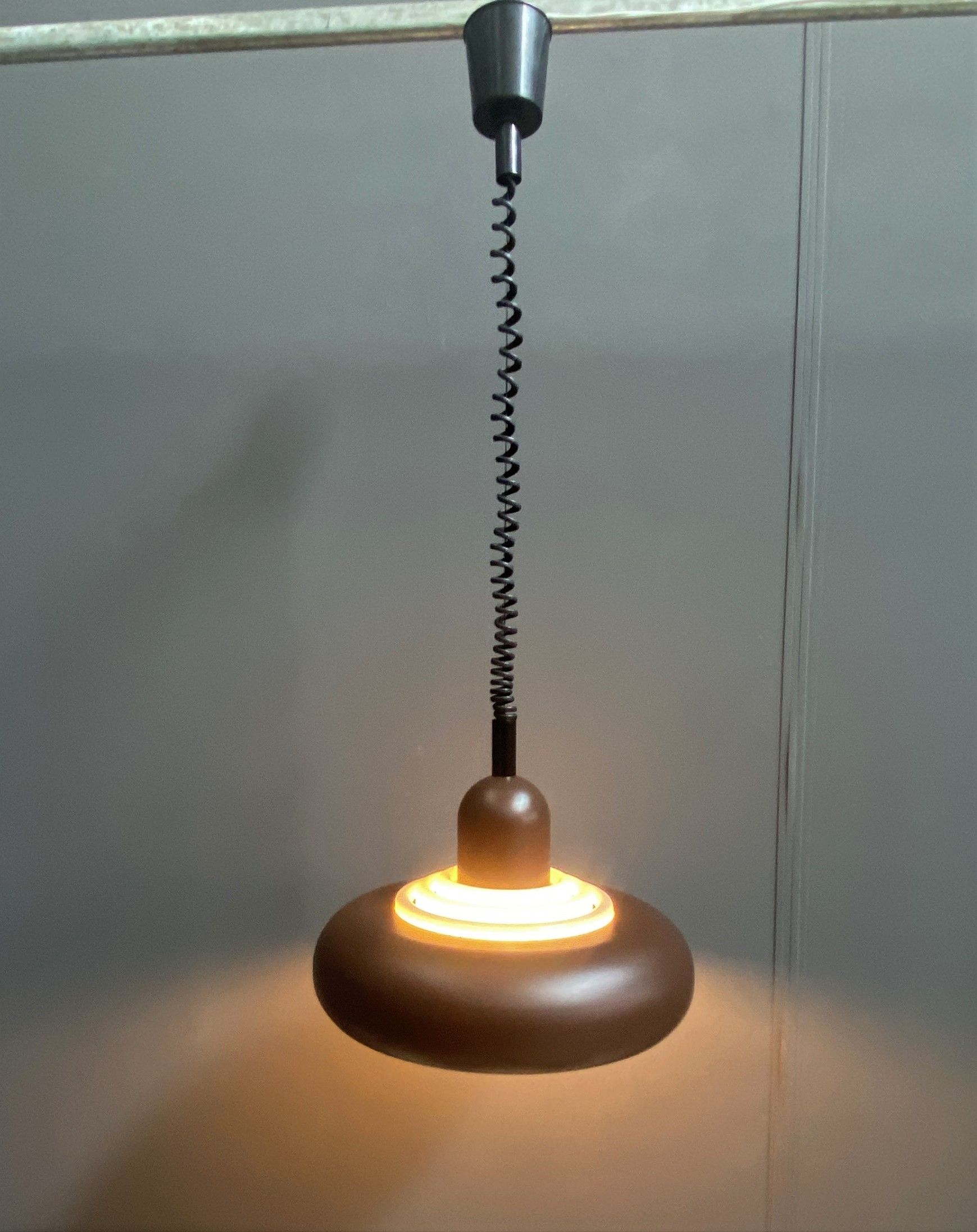 Knud Christensen pendant lamp model UFO in Brown metal, and white plastic 1970s