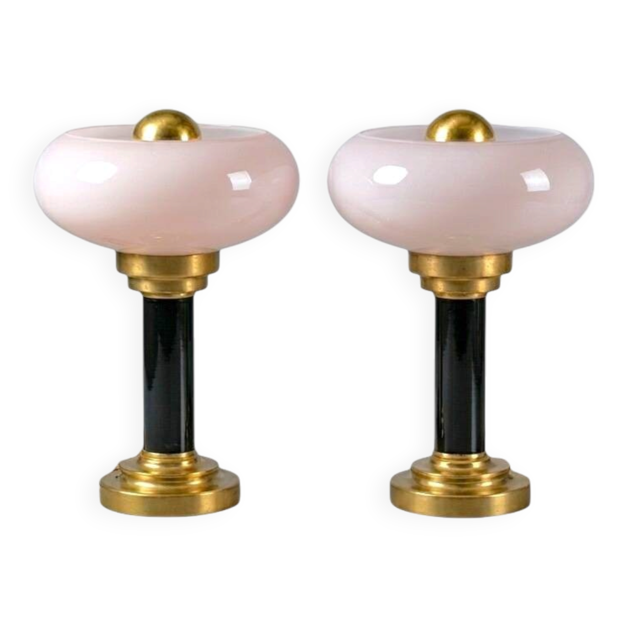 Pair of Art Deco table lamps • Antique glass & Patinated brass