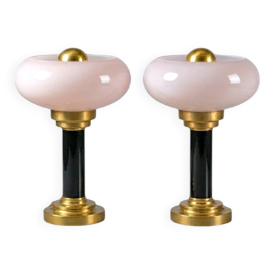 Paire de lampes à poser art-deco • Verres anciens & Laiton patiné