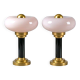 Pair of Art Deco table lamps • Antique glass & Patinated brass