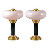 Paire de lampes à poser art-deco • Verres anciens & Laiton patiné