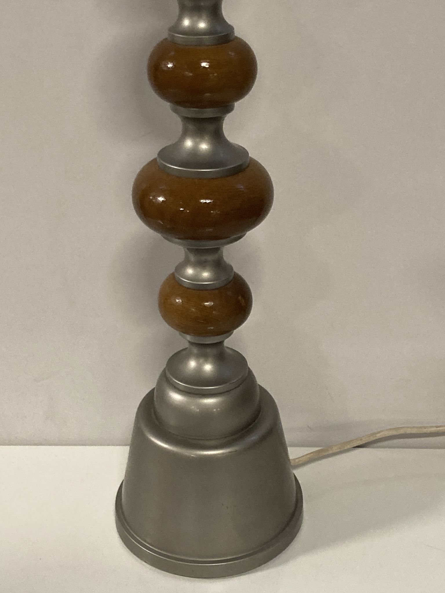 Teak and zinc bobbin style large table lamp, Denmark, 1970s