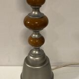 Teak and zinc bobbin style large table lamp, Denmark, 1970s
