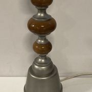 Teak and zinc bobbin style large table lamp, Denmark, 1970s
