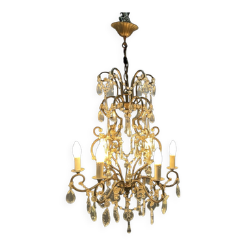 Chandelier en fer forgé et verre de Murano des années 1950