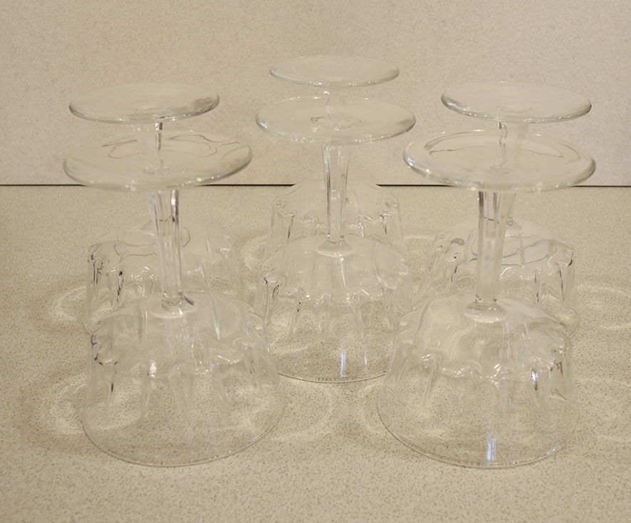 6 old glass champagne glasses