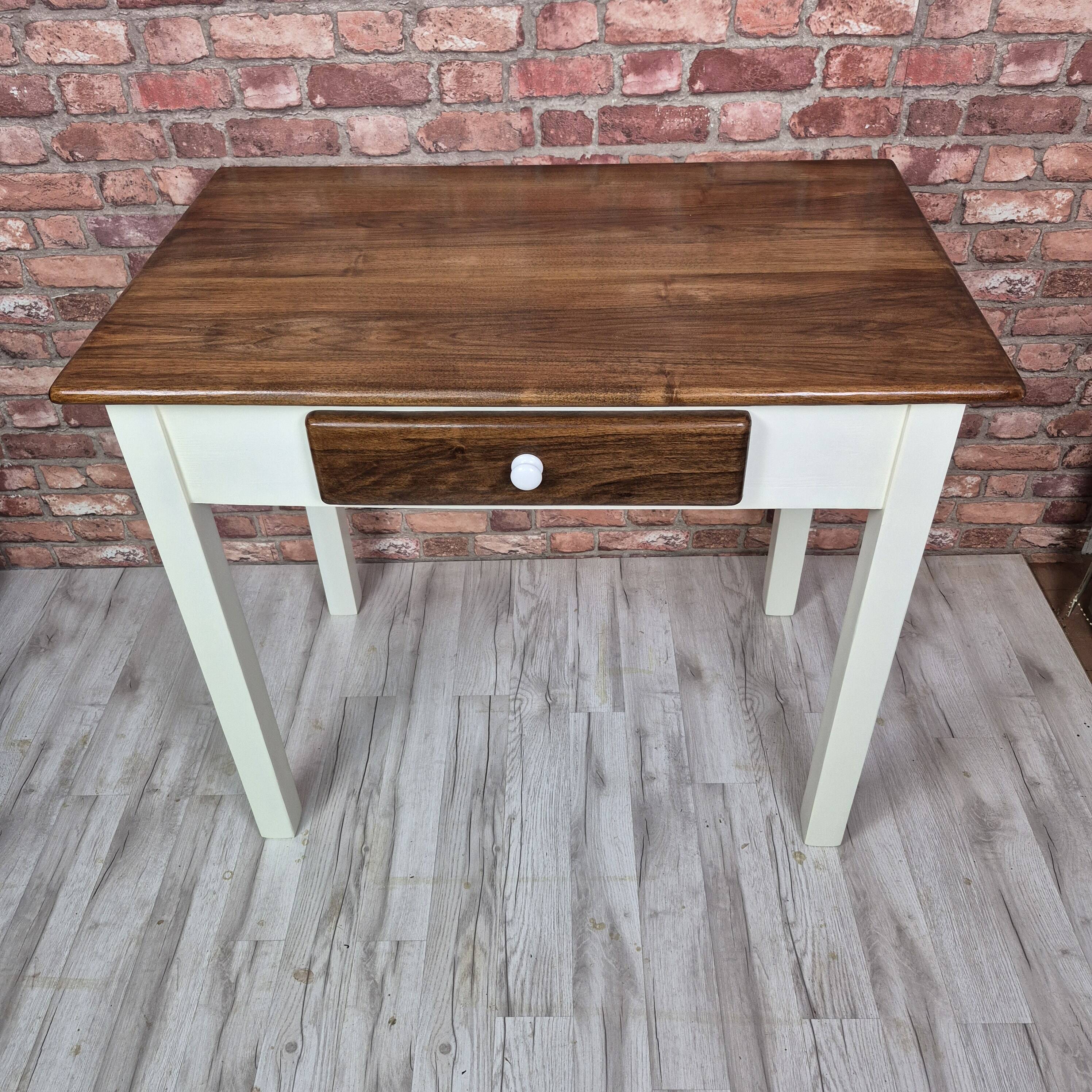 Upcycled Vintage Kitchen Dining Set Table and 2 Chairs - Cream and Walnut