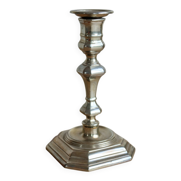 Grand bougeoir ancien en métal argenté - Finition brillante
