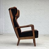 1960s, Danish highback armchair by Fritz Hansen, furniture wool, beech wood