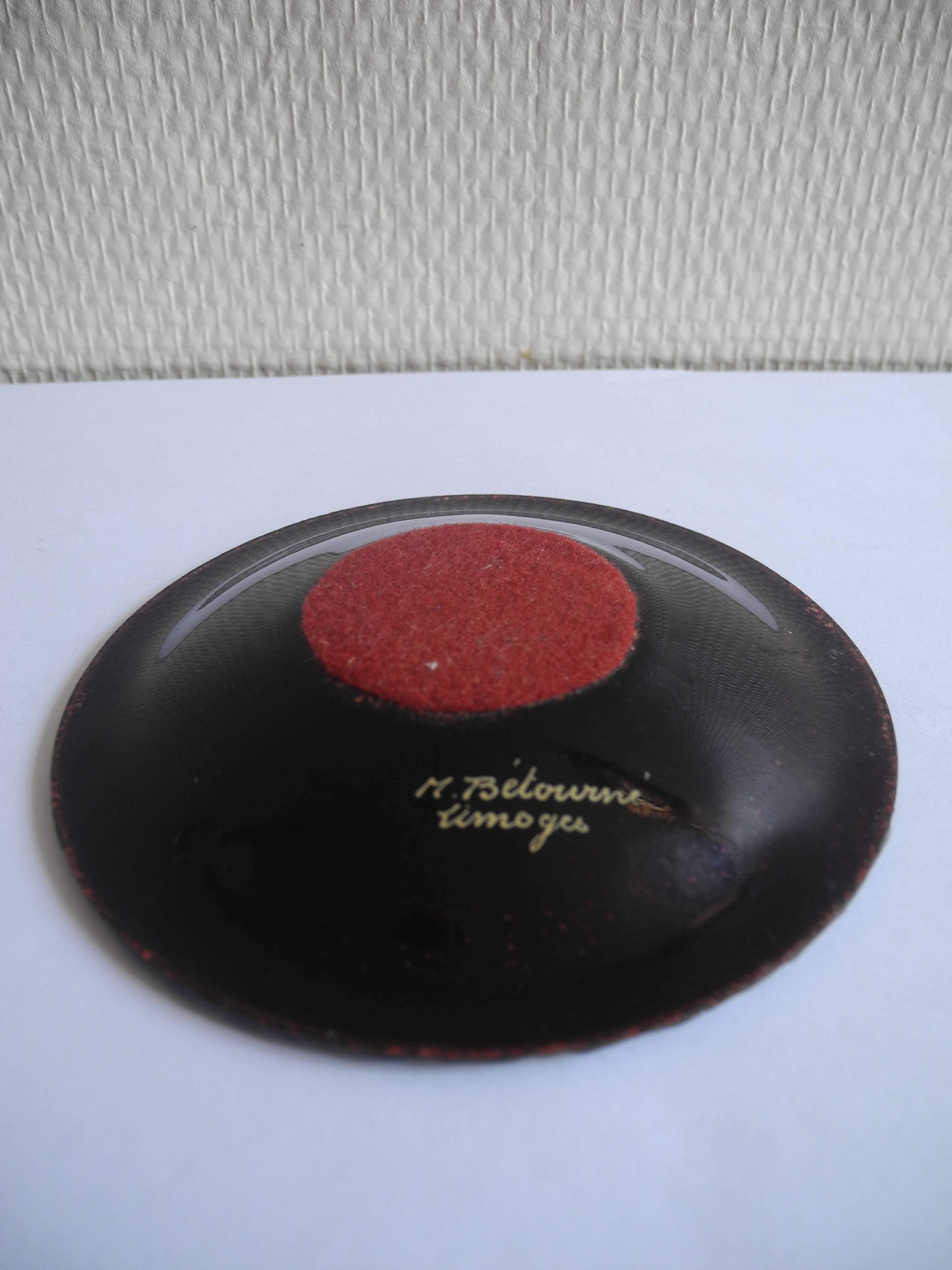 Petite coupelle émaux Limoges M.Bétourné vintage enameled pin tray 60s