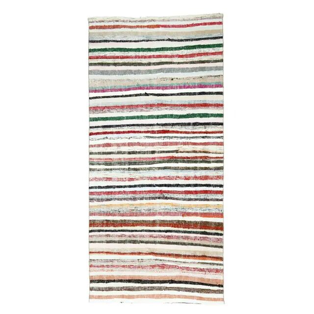 Vintage Turkish Oushak Handmade Cotton Pink Wool Kilim Runner Rug 136x291