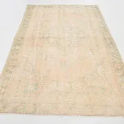 Vintage Peach & Green Turkish Rug, Handmade Neutral Rustic Carpet, 168x274