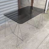 Bureau en verre fumé et chrome 1970