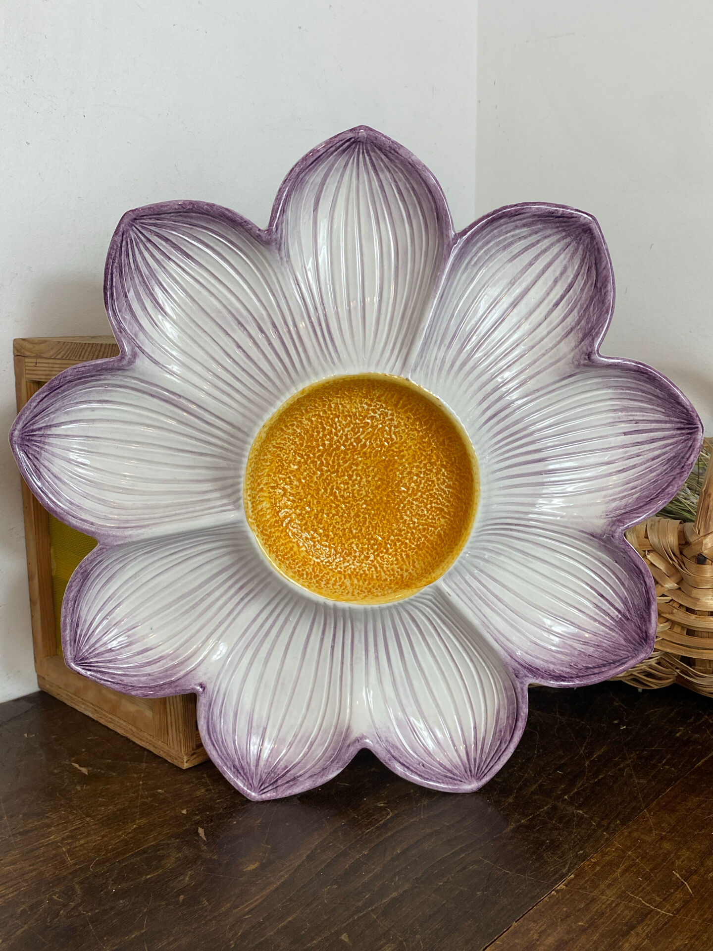 Divided plate, large ceramic flower, Italy