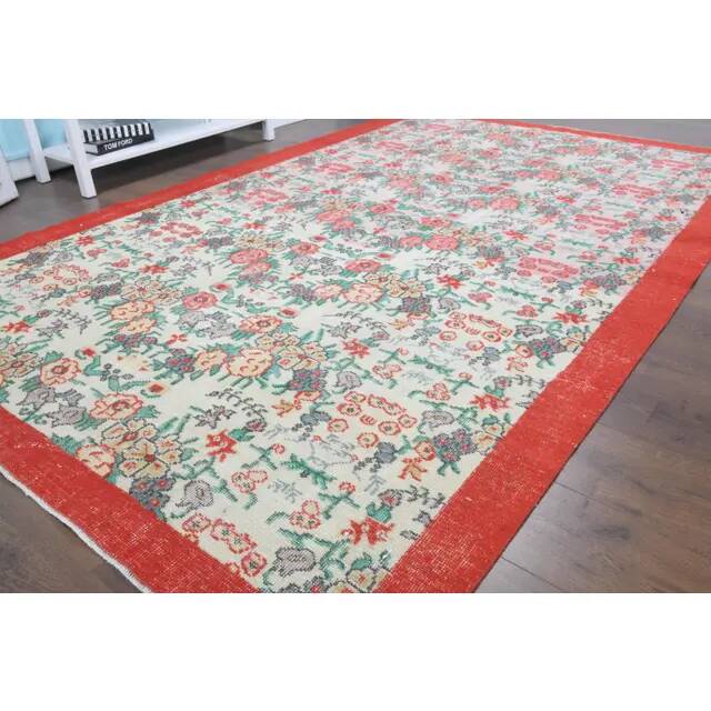 Vintage Turkish Oushak handmade wool cotton beige area rug 177x279