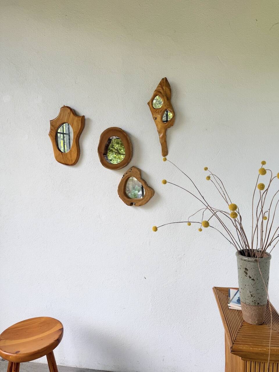 Set de 4 miroirs organiques brutalistes en bois années 50