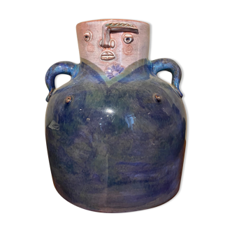 Blue lady vase in ceramic Frères Cloutier
