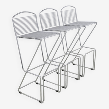 3x Postmodern Bar stool in Chromed Metal, 1980s