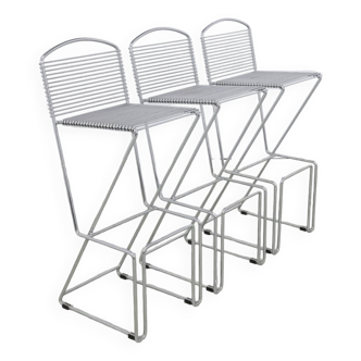 3x Postmodern Bar stool in Chromed Metal, 1980s