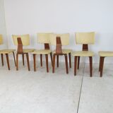 Set of 6 mid-century modernist lounge chairs in plywood - extension table by Cor Alons for Gouda den Boer