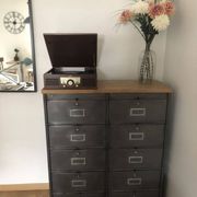 Ronéo industrial 10 flap storage unit with wooden and metal buttons