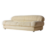 Luxurious plush 3-seater sofa in vanilla fabric, Italy 1970s