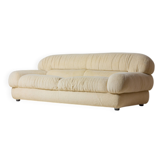 Luxurious plush 3-seater sofa in vanilla fabric, Italy 1970s