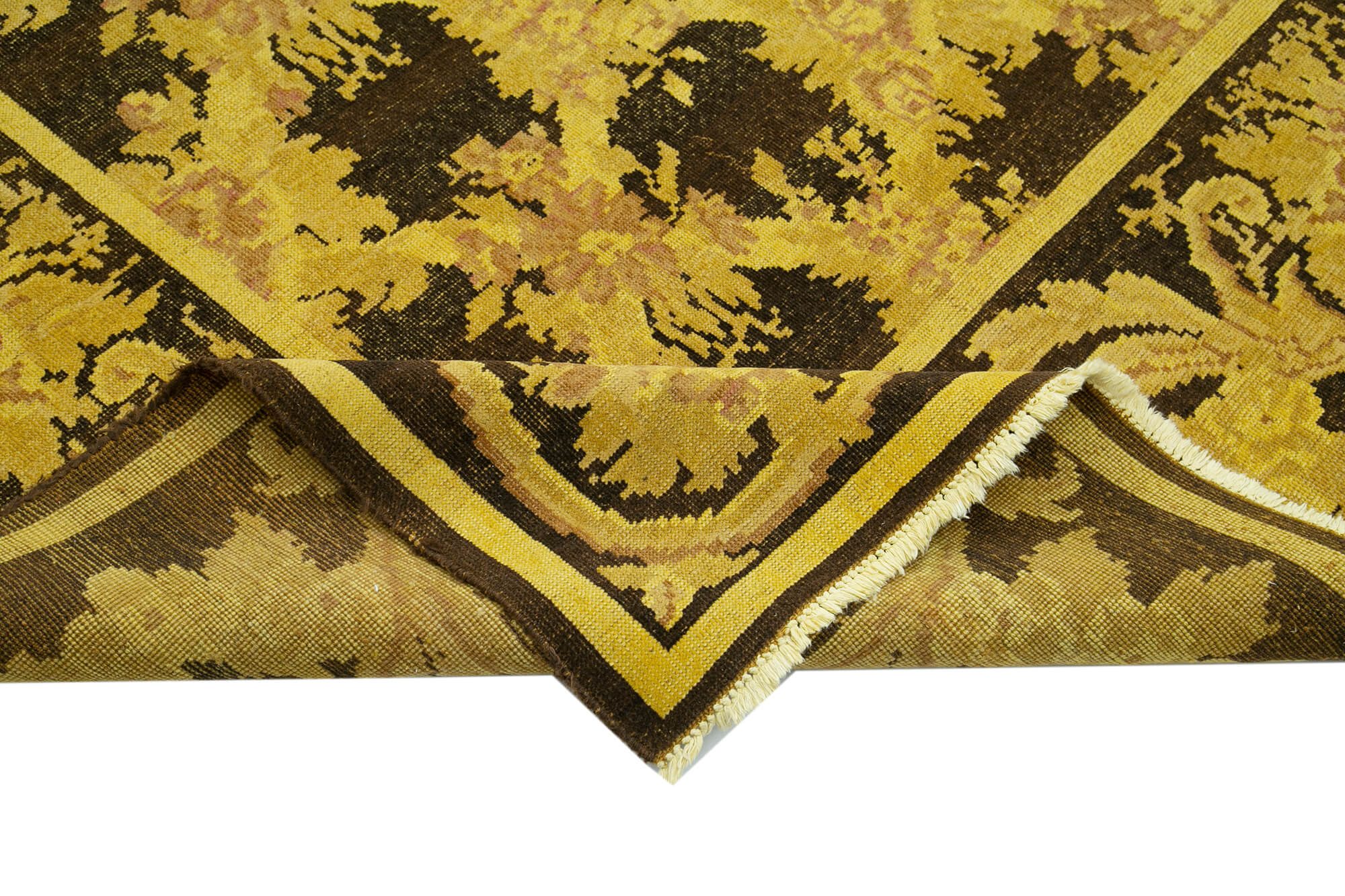 Handwoven Persian Overdyed 273 cm x 372 cm Yellow Wool Carpet