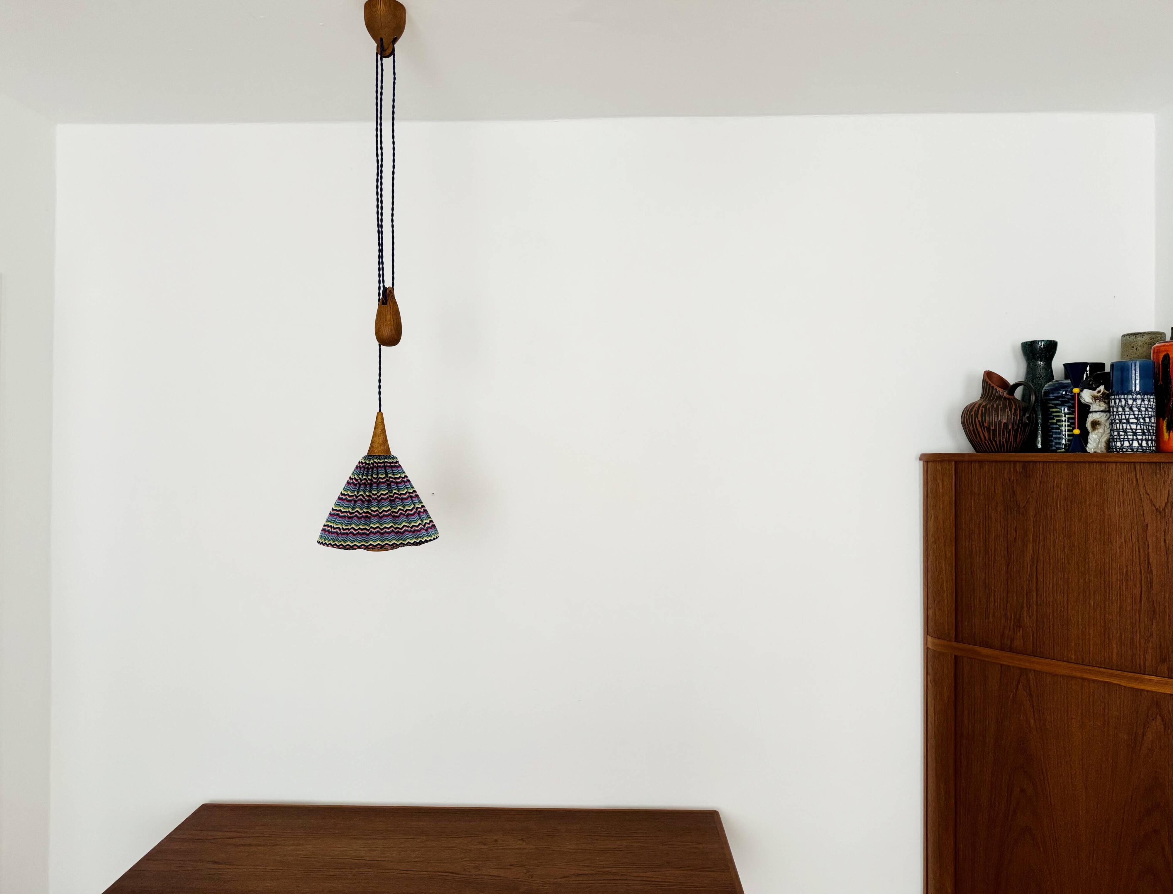 Oak Pendant Lamp with Counterweight by Uno and Östen Kristiansson