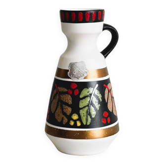 Petit vase vintage en céramique colorée, design floral et graphique