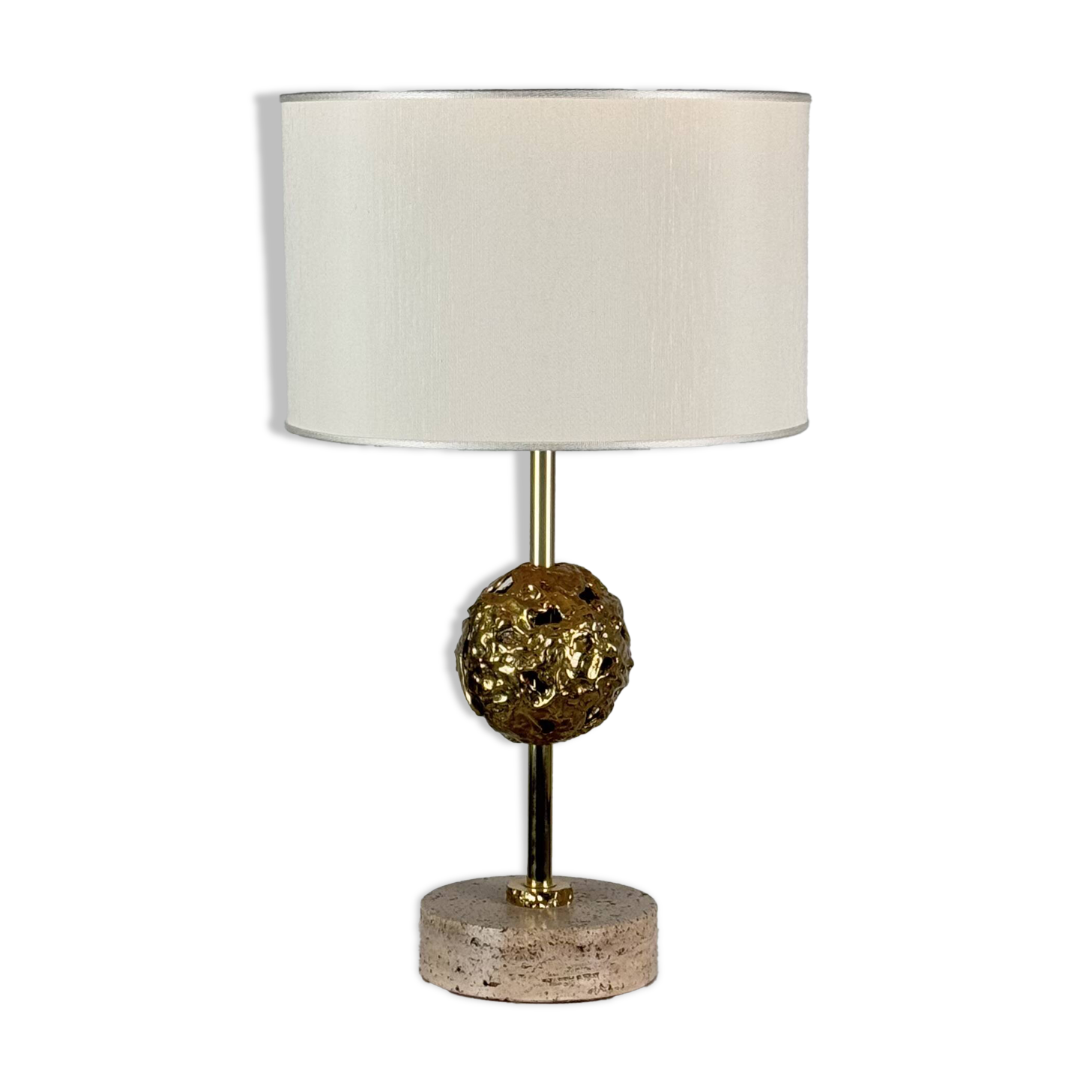 Angelo Brotto for Esperia — Sculptural Travertine Table Lamp, Italy, 1970s