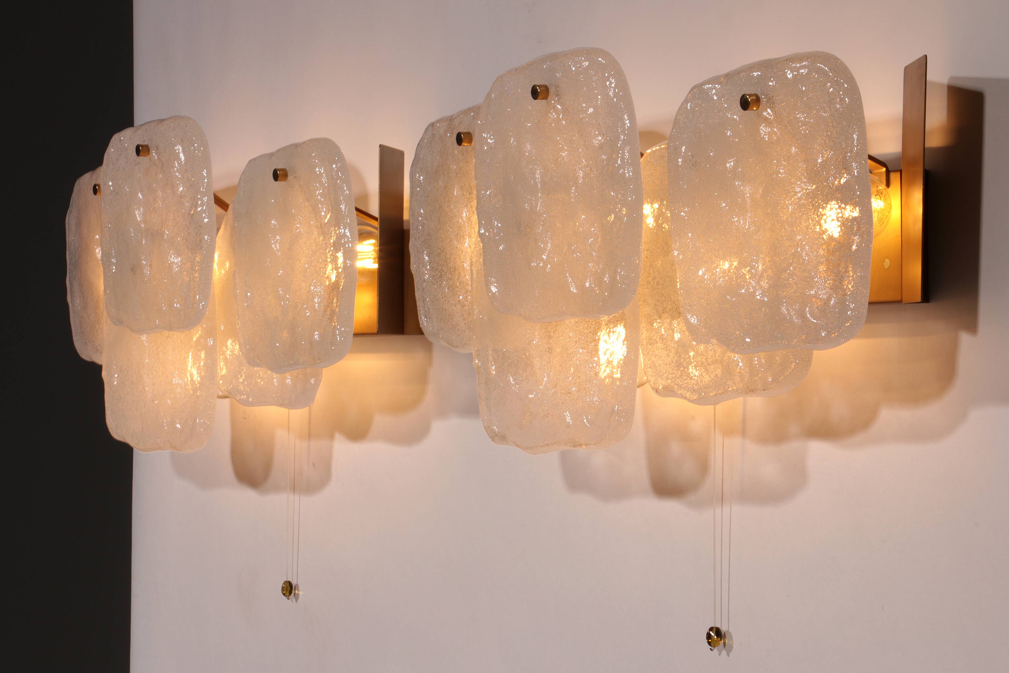 J.T. Kalmar Midcentury Ice Glass Wall Sconces Austria 1960