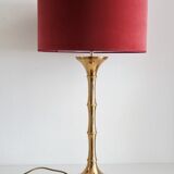 Brass bamboo table lamp by Ingo Maurer with velvet lampshade, 1960