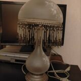 Opalescent glass and pewter table lamp