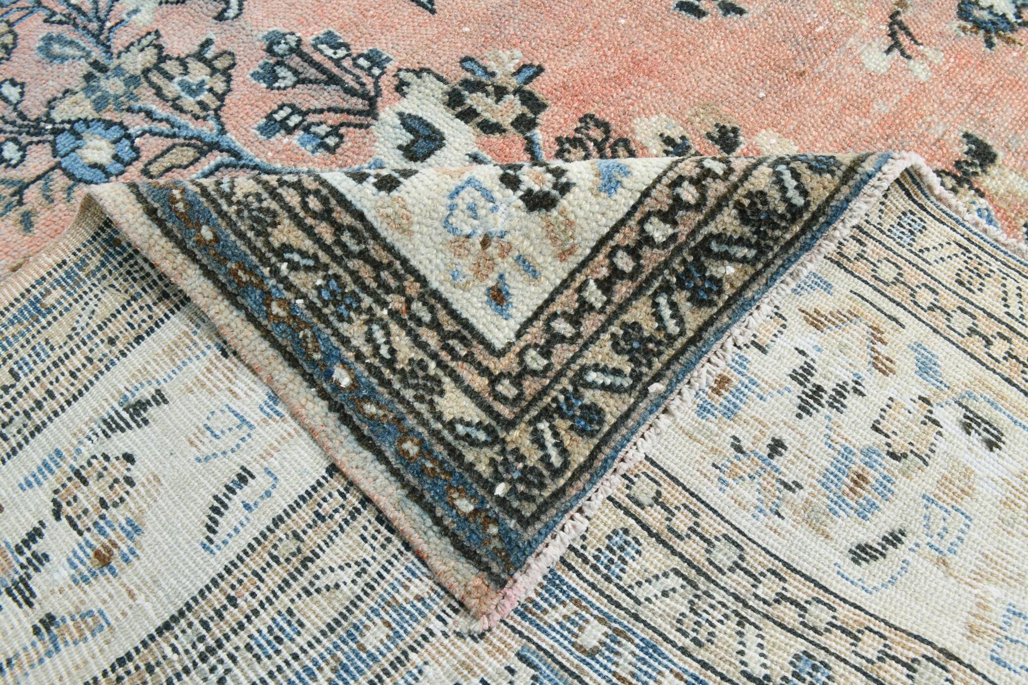 Tapis persan classique bleu et saumon, 318x410 cm