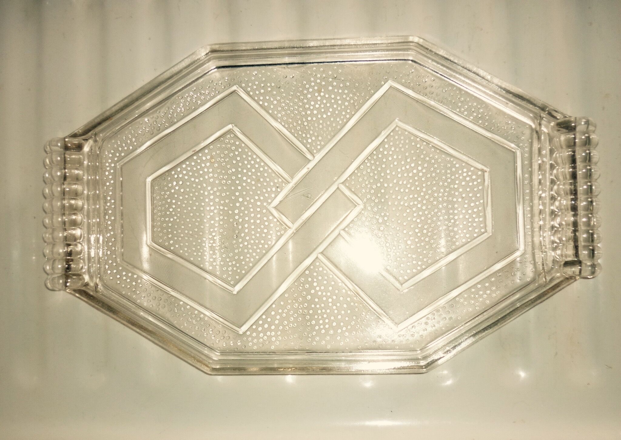 Octagonal Art Deco translucent glass tray