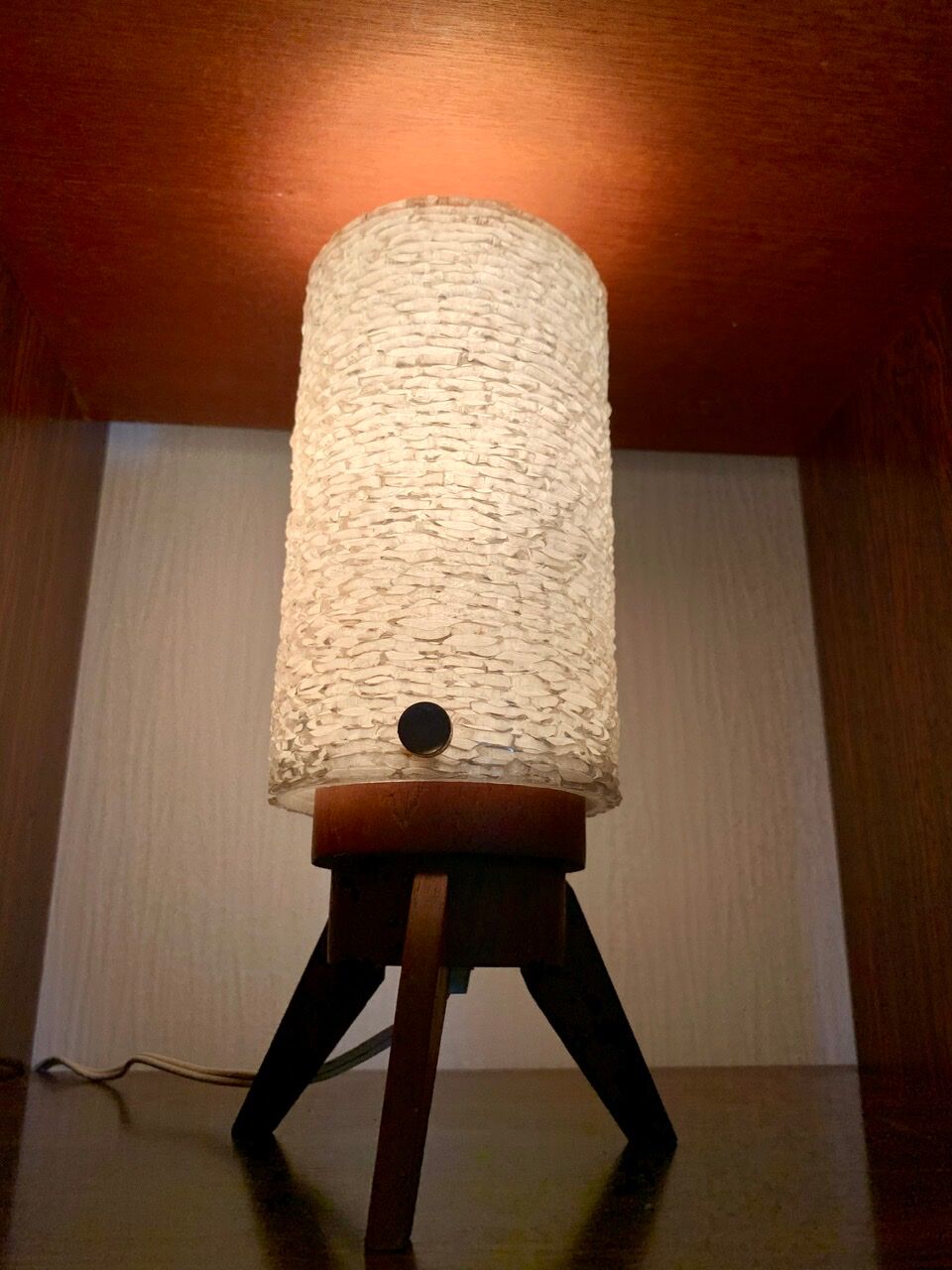 Scandinavian style tripod table lamp in teak by Arlus circa 50's/ 60